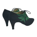 Vintage: Escada 𒀭 Lace Up Granny Heeled Ankle Booties 𒀭Black + Green Suede 𒀭9 Black Photo 2