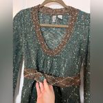 Buckle BKE Belted Waist Tweed ChunkyKnit Boho Earthy Brown Turquoise Sweater Med Photo 9