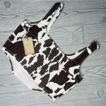 Cropped tank top brown and tan lonestar cow print cropped top shirt festival l Size L Photo 1
