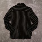 Ralph Lauren Lauren Linen Silk Black Striped Roll Tab Shirt Women's Small Preppy Photo 6