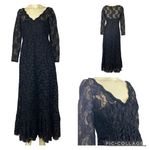 American Vintage handmade black scalloped lace long formal dress size small Photo 1