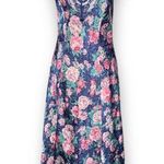 Vintage 90s Slip Dress Blue Baby Pink Spaghetti Strap Dark Floral Open Back Lace Size M Photo 8