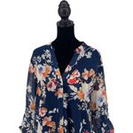 Kut From The Kloth Womens Floral Sheer Tunic Blouse Navy Multicolor Size Medium Photo 2