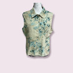 Vintage TR Bentley floral linen collared vest gilet top beige multi Sz L Size L Photo 1