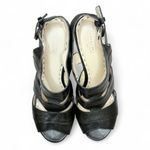 Coach  Jazlyn Black Platform Sandals Peep Toe Wedges Stacked Wood Heel Size 9 Photo 3