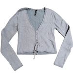 ASOS Sweater Lace Up Front Ribbed in Blue Size 4 Photo 0