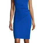 Diane Von Furstenberg  Dress Size 6 Blue V-Neck Bevin Ruched Sheath Knee Length Photo 11