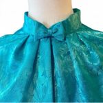 Vintage Ann Chabrol Teal Floral Jacquard Blouse w/ Bow Neck – Size 16 Blue Photo 1