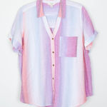 Terra & Sky  Womens Button Down Linen Camp Shirt Size 0X Short Sleeve Ombre‎ Work Photo 0