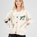 Retro Multicolored Chunky Cable Knit Button Front Cardigan Sweater Yellow Photo 0