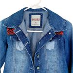 Mudd Women's Blue Denim Trucker Jacket Navajo Blanket Shoulders size Small Photo 1