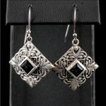 ORCHID STERLING SILVER WITH DARK BLUE SAPPHIRES DANGLE EARRINGS Photo 1