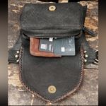 NWT Handmade Leather Gemstone Waist Belt Bag Black Photo 2