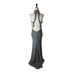 La Femme  Dress Women 00‎ Gray Gunmetal Beaded High Neck Cut Out Formal Gown Prom Photo 3