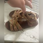 Toms  Size 9 Zoe Cork Paint Splattered Flat Sandals Multi Color Ankle Strap Photo 1