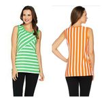 Susan Graver Weekend Green and White Asymmetrical Striped Tank Top S Photo 1