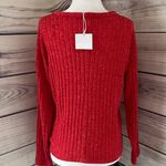 ZARA Red Ribbed V Neck Sweater Photo 2