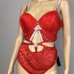 New Body Rage Size 3X Plus Red Charm Bodysuit Underwire Lined Cups Sheer Lace Photo 2