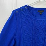 Talbots  electric blue cable knit button lambswool soft knit crewneck sweater M Photo 2