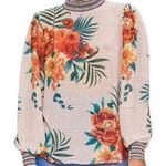 Jealous Tomato  Blouse High Neck Tropical Houndstooth Print Balloon Sleeve Tan S Photo 0