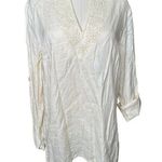 Lands' End Shirt Womens Ivory Linen Lagenlook Coastal Beaded Swim Cover Tunic M Photo 0