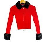 Forever 21 Hello Kitty & Friends Faux Fur-Trim Zip Up Sweater Size Small Red Holiday Y2K Photo 0