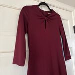 J. McLaughlin Size XS Burgundy 3/4 Sleeve Isabel Knot Front Sheath Dress Bow Photo 3