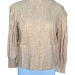 BOG Band of the Free Tan Camel Long Puff Sleeve Mock Neck Knit Blouse Large New Photo 0