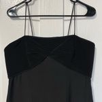 Vintage Silk Black bodycon midi slip dress with bodice ruching and back slit M Size 10 Photo 3