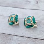 Vintage Clip On Earrings Green & Gold Tone Photo 2