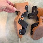 Korks Black Leather Studded Wood Platform Heels Sandals Size 8 Photo 7