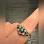 Vintage AVON Turquoise Bead and Seed Pearl Ring Silver Teal Blue Costume Jewelry Photo 4