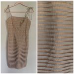 Betsey Johnson  | Vintage Cotton Tan Gingham Stripe Midi Dress Tie Shoulders 6 Photo 1