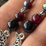 Handmade ✨  Garnet + Blue Goldstone + Crystal Moon Dangle Earrings 🌙 Photo 2