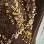 Classiques Entier Classics Entier Beaded Wool‎ Silk Cashmere Brown Hidden Snap Cardigan Large Photo 9