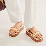 Free People  FP Roma Raffia Slip On Ankle Strap Platform Sandals Tan White 8 Photo 0