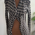 Charlotte Olympia Charlotte Houndstooth Open Front Cardigan Pink Patch Elbows Knit Small Photo 0