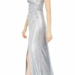 Eliza J Silver Surplice Evening Gown NWT Size 10 Maxi Dress Glam Photo 3