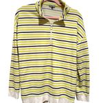 Talbots STRIPE CLASSIC FRENCH TERRY HALF ZIP COTTON WHITE GREEN BLUE PULLOVER M Photo 1