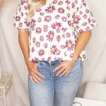 &merci &MERCI medium ivory Hey Girl Flower Bubble Sleeve Top In White purple flowers Photo 11