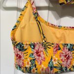 Cabana Del Sol Tropical Floral Yellow Pink Green Bikini Set Smocked Top Size Large Both Photo 4
