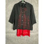 Source Unknown Sheer Black Cutout‎ Button-Front Blouse Romantic Boho Gothic Layering Shirt Photo 8