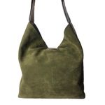 Dooney & Bourke DOONEY BOURKE Olive Green Suede Hobo Bag Adjustable Brown Leather Shoulder Strap Photo 3