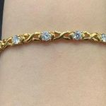 Gold Over Sterling Silver Clear Crystal Tennis Bracelet X Infinity Link 7.75” Photo 0