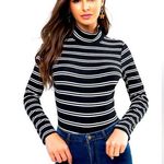 Old Navy Striped Ribbed High Neck Long Sleeve - Black Photo 0