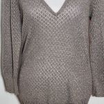 The Limited  Taupe Open Knit Sweater with Metallic Gold Accents Size Medium Photo 3