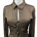 ZARA Brown Satin Silk Keyhole Long Sleeve Fitted Button Down Shirt Top Size XS Photo 2