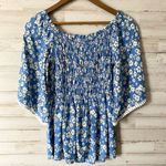 Nordstrom NWT Chenault Blue Floral Ruched Top Small Photo 1