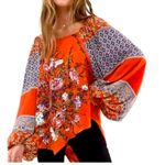 Free People  Top Fall XS Blouse Oversized Flowy Cottage Boho Shirt Billowy 70s Photo 0