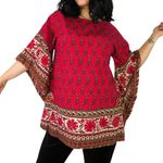 Vintage Red Cranberry Retro Paisley Flowy Tissue Blouse Bell Sleeves Small Photo 4